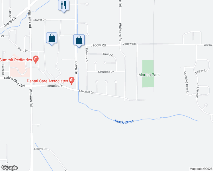 map of restaurants, bars, coffee shops, grocery stores, and more near 7000 Deidre Court in Niagara Falls