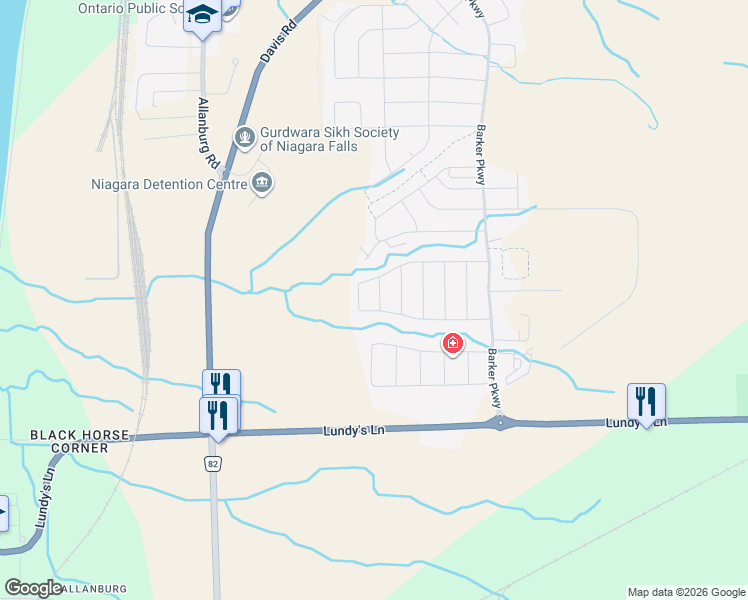 map of restaurants, bars, coffee shops, grocery stores, and more near 19 Buttercream Avenue in Thorold