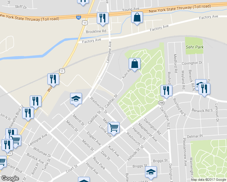 map of restaurants, bars, coffee shops, grocery stores, and more near 127 Westview Avenue in Syracuse