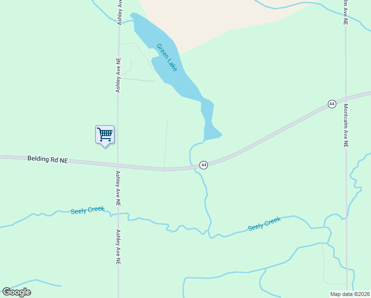 map of restaurants, bars, coffee shops, grocery stores, and more near 13855 Belding Road Northeast in Belding