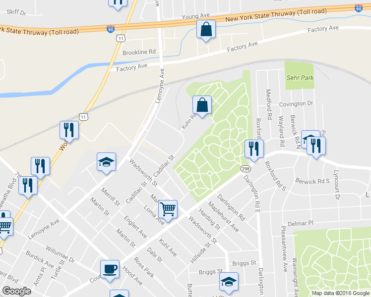 map of restaurants, bars, coffee shops, grocery stores, and more near 1018 Cadillac Street in Syracuse