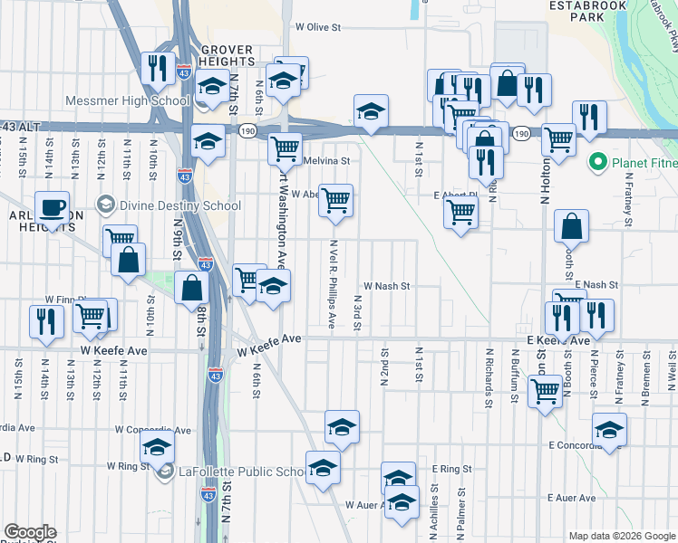 map of restaurants, bars, coffee shops, grocery stores, and more near 3723 Vel R. Phillips Avenue in Milwaukee