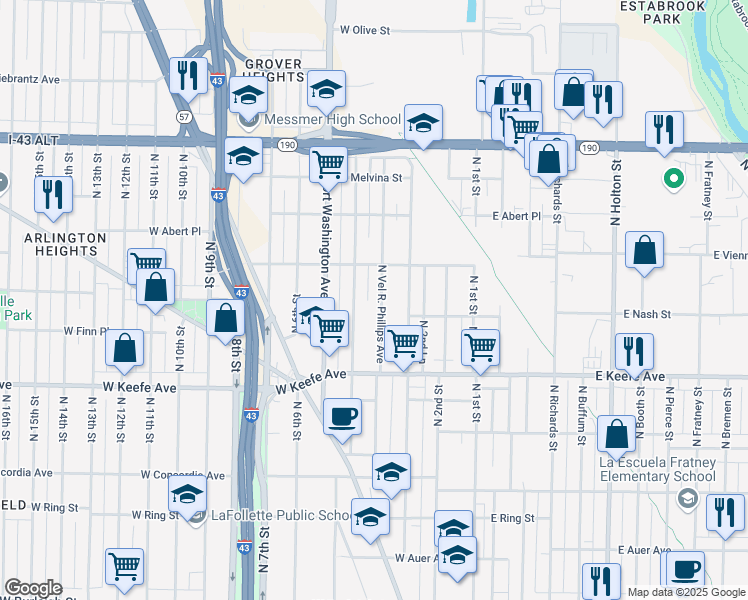 map of restaurants, bars, coffee shops, grocery stores, and more near 3723 Vel R. Phillips Avenue in Milwaukee