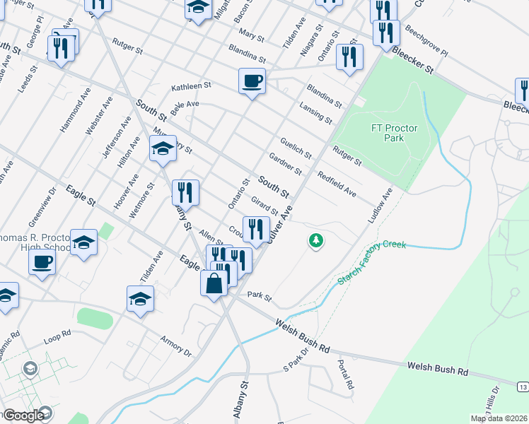 map of restaurants, bars, coffee shops, grocery stores, and more near 1810 Girard Street in Utica