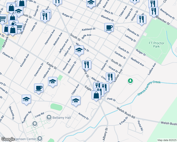 map of restaurants, bars, coffee shops, grocery stores, and more near 1137 Tilden Avenue in Utica
