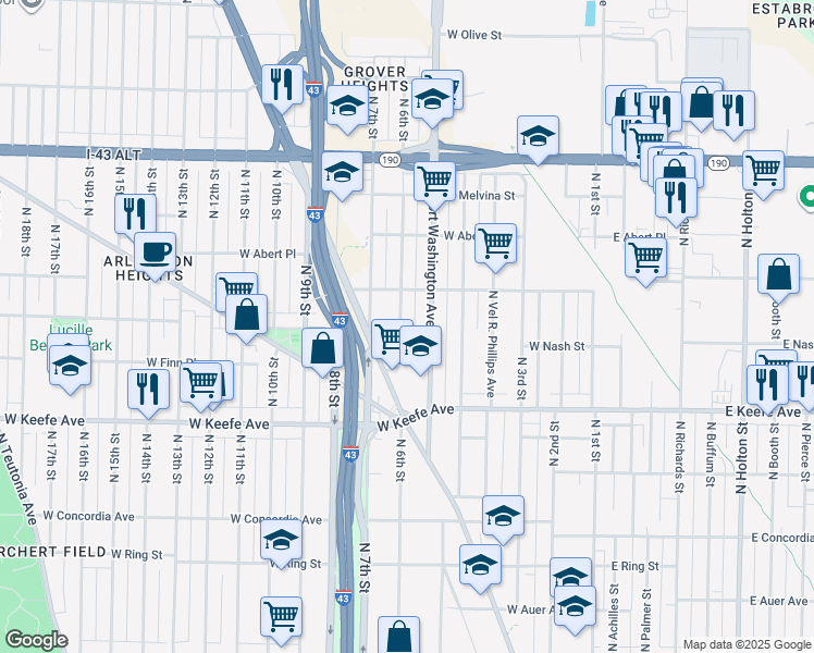 map of restaurants, bars, coffee shops, grocery stores, and more near 3720 North 6th Street in Milwaukee