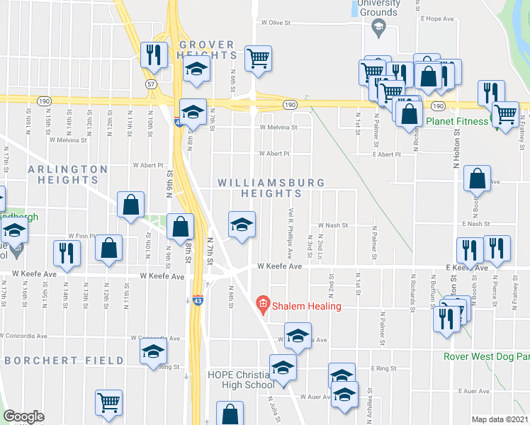 map of restaurants, bars, coffee shops, grocery stores, and more near 3725 N 5th St in Milwaukee