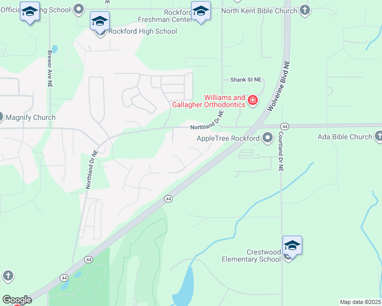 map of restaurants, bars, coffee shops, grocery stores, and more near 4496 Pleasantview Court Northeast in Rockford