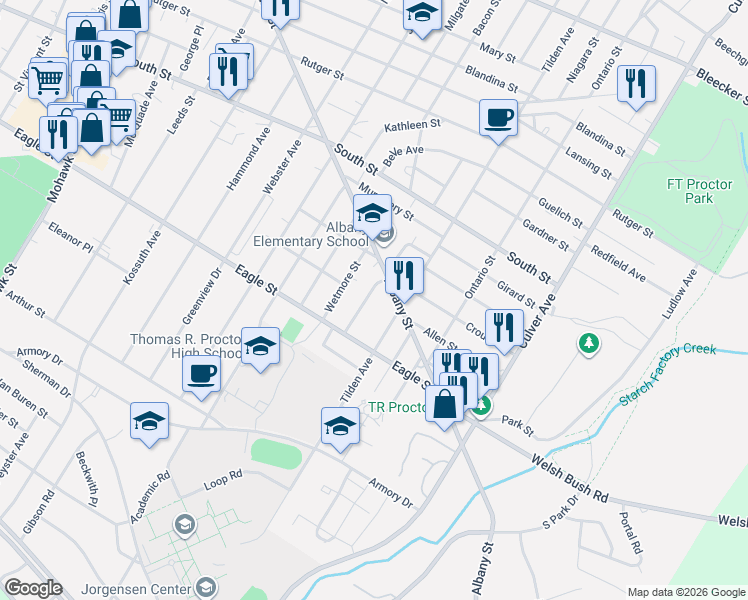 map of restaurants, bars, coffee shops, grocery stores, and more near 1107 Columbus Ave in Utica