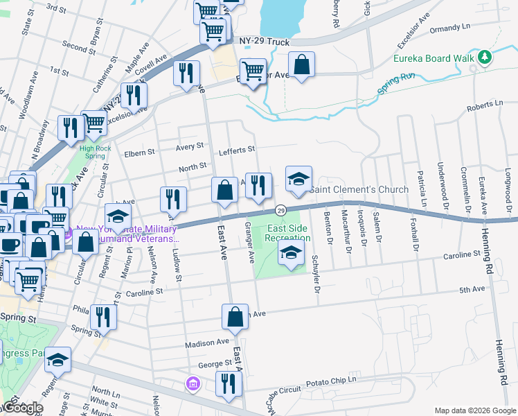map of restaurants, bars, coffee shops, grocery stores, and more near 217 Lake Avenue in Saratoga Springs