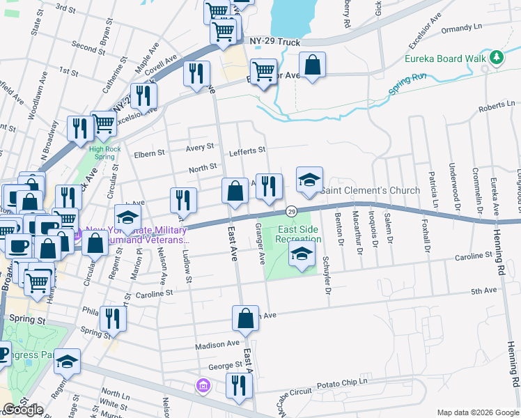 map of restaurants, bars, coffee shops, grocery stores, and more near 217 Lake Avenue in Saratoga Springs