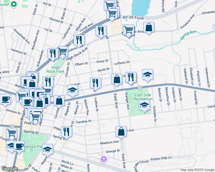 map of restaurants, bars, coffee shops, grocery stores, and more near 144 Middle Avenue in Saratoga Springs