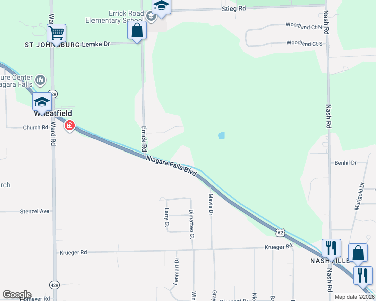 map of restaurants, bars, coffee shops, grocery stores, and more near 3039 Niagara Falls Boulevard in North Tonawanda