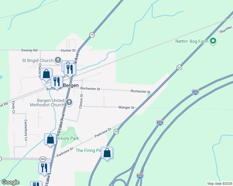 map of restaurants, bars, coffee shops, grocery stores, and more near 54 Rochester Street in Bergen