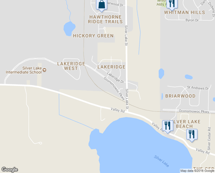 map of restaurants, bars, coffee shops, grocery stores, and more near 261 Oconomowoc Parkway in Oconomowoc