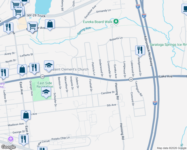 map of restaurants, bars, coffee shops, grocery stores, and more near in Saratoga Springs