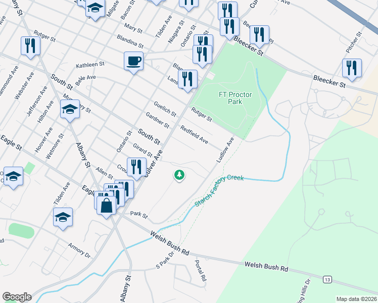 map of restaurants, bars, coffee shops, grocery stores, and more near 1914 Poe St in Utica