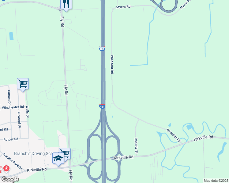 map of restaurants, bars, coffee shops, grocery stores, and more near 6450 Pheasant Road in East Syracuse