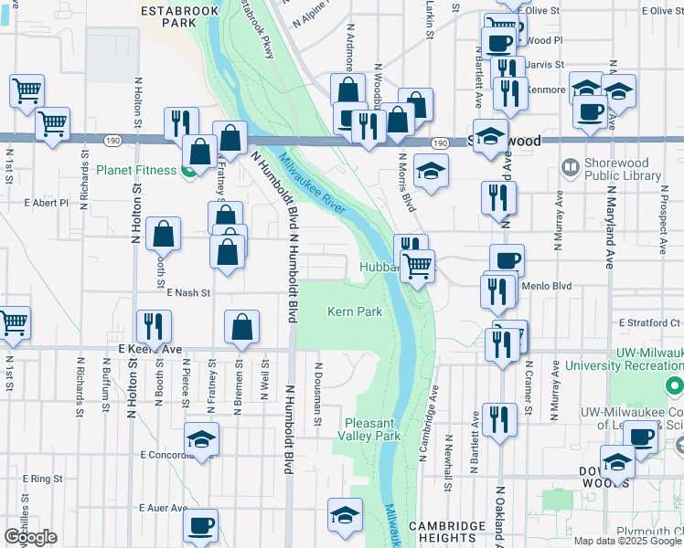 map of restaurants, bars, coffee shops, grocery stores, and more near 1146 East Singer Circle in Milwaukee