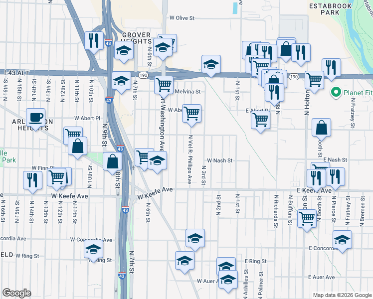 map of restaurants, bars, coffee shops, grocery stores, and more near 3723 Vel R. Phillips Avenue in Milwaukee