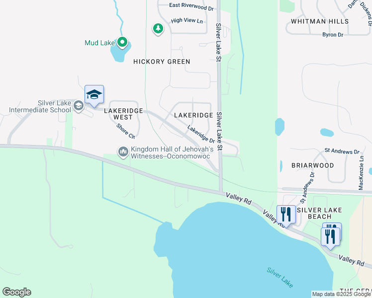 map of restaurants, bars, coffee shops, grocery stores, and more near 261 Oconomowoc Parkway in Oconomowoc