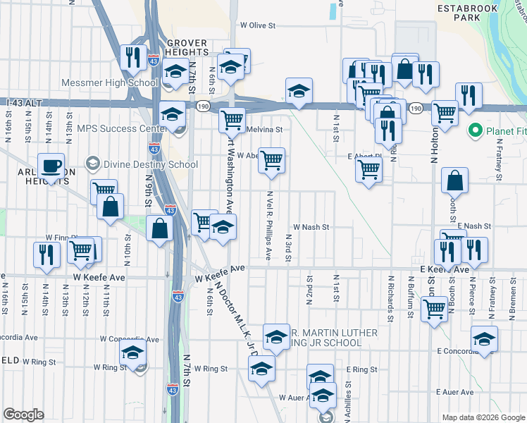 map of restaurants, bars, coffee shops, grocery stores, and more near 3723 Vel R. Phillips Avenue in Milwaukee
