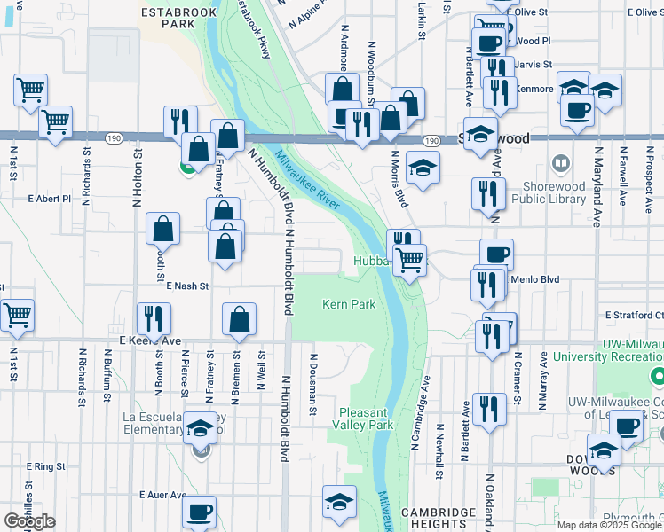 map of restaurants, bars, coffee shops, grocery stores, and more near 1146 East Singer Circle in Milwaukee