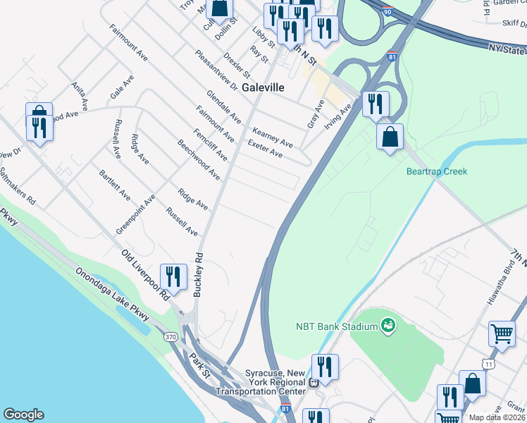 map of restaurants, bars, coffee shops, grocery stores, and more near 121 Norwood Avenue East in Liverpool