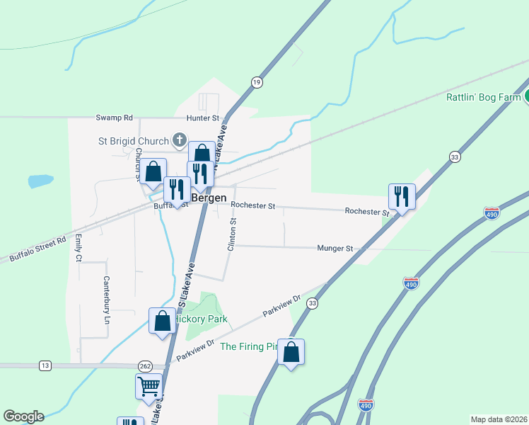 map of restaurants, bars, coffee shops, grocery stores, and more near 34 Rochester Street in Bergen