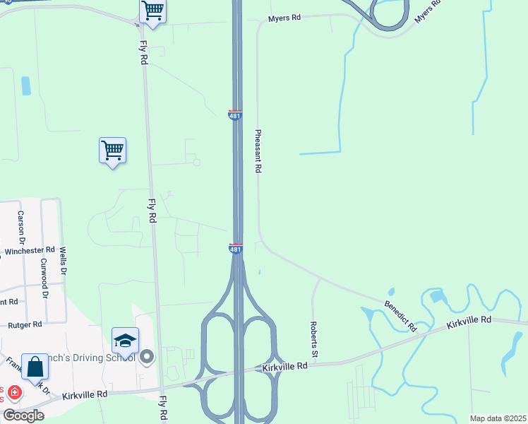 map of restaurants, bars, coffee shops, grocery stores, and more near 6450 Pheasant Road in East Syracuse
