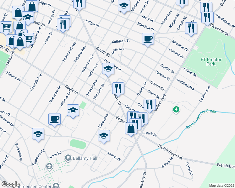 map of restaurants, bars, coffee shops, grocery stores, and more near 1137 Tilden Avenue in Utica