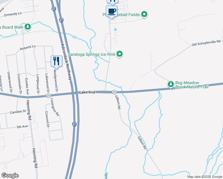 map of restaurants, bars, coffee shops, grocery stores, and more near 403 Lake Avenue in Saratoga Springs