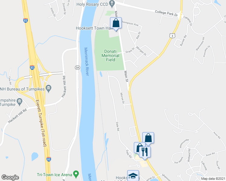 map of restaurants, bars, coffee shops, grocery stores, and more near 57 Dale Road in Hooksett