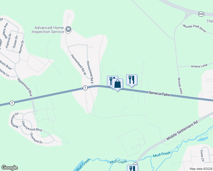 map of restaurants, bars, coffee shops, grocery stores, and more near Forest Avenue in Oneida County