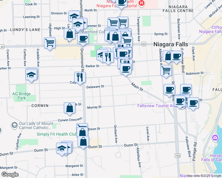 map of restaurants, bars, coffee shops, grocery stores, and more near in Niagara Falls