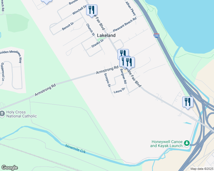 map of restaurants, bars, coffee shops, grocery stores, and more near 110 Scorpio Drive in Syracuse