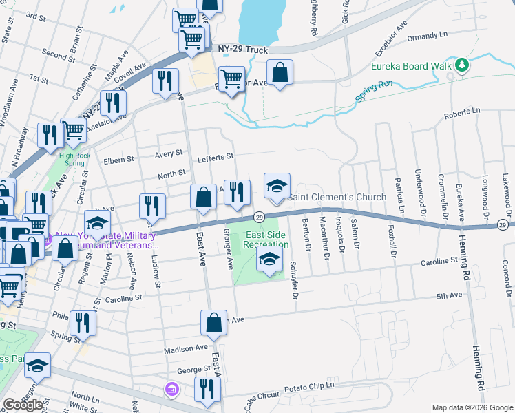 map of restaurants, bars, coffee shops, grocery stores, and more near 227 Lake Avenue in Saratoga Springs