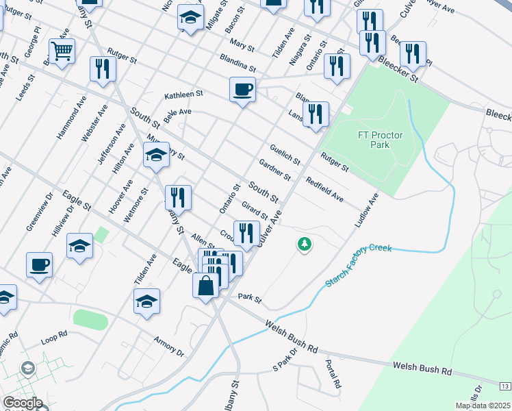 map of restaurants, bars, coffee shops, grocery stores, and more near 1810 Girard Street in Utica