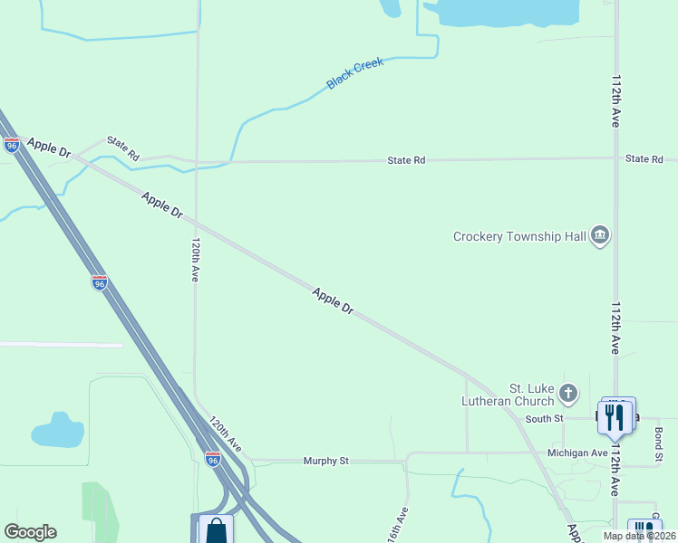 map of restaurants, bars, coffee shops, grocery stores, and more near 11845 Apple Drive in Nunica