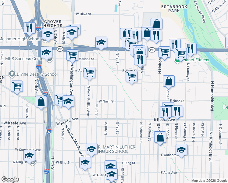 map of restaurants, bars, coffee shops, grocery stores, and more near 3726 North 2nd Street in Milwaukee