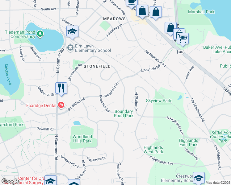 map of restaurants, bars, coffee shops, grocery stores, and more near 6349 Stonefield Road in Middleton