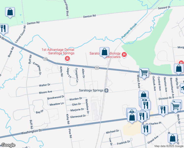 map of restaurants, bars, coffee shops, grocery stores, and more near 3 Robin Lane in Saratoga Springs