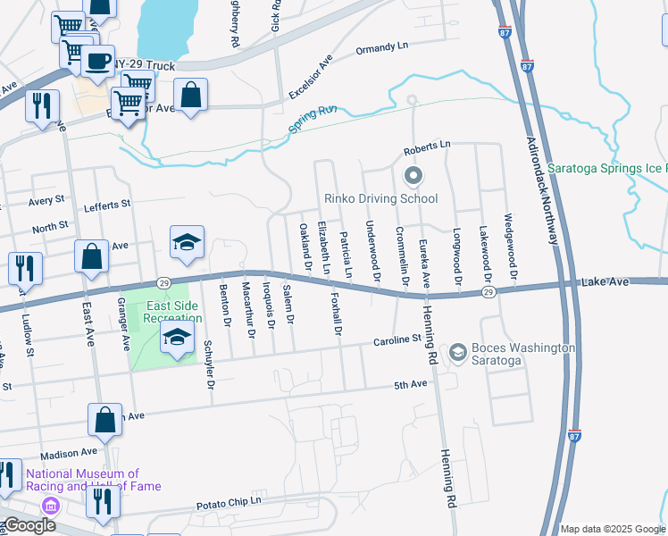 map of restaurants, bars, coffee shops, grocery stores, and more near in Saratoga Springs