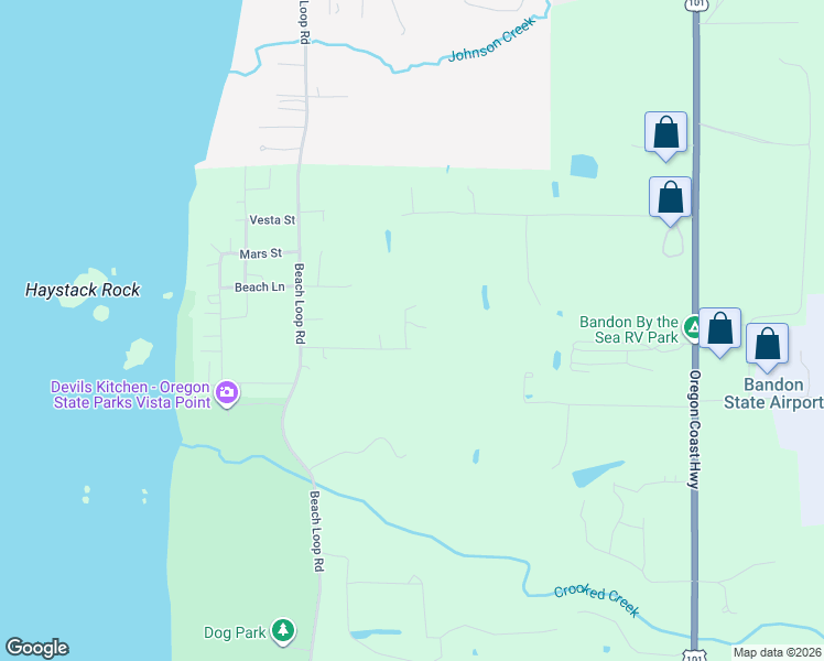 map of restaurants, bars, coffee shops, grocery stores, and more near 87293 East Jupiter Lane in Bandon