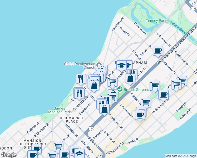 map of restaurants, bars, coffee shops, grocery stores, and more near 330 Norris Court in Madison