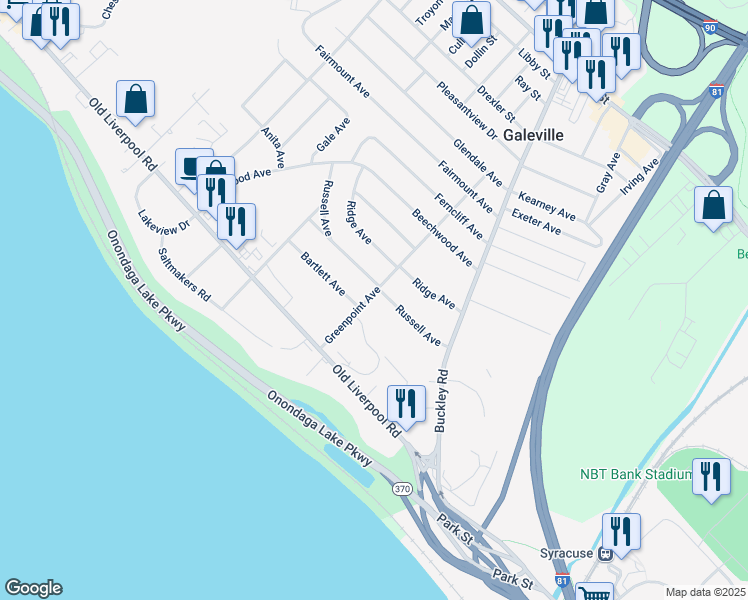 map of restaurants, bars, coffee shops, grocery stores, and more near 204 Greenpoint Avenue in Liverpool
