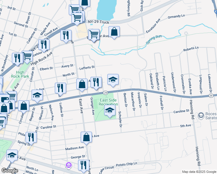 map of restaurants, bars, coffee shops, grocery stores, and more near in Saratoga Springs