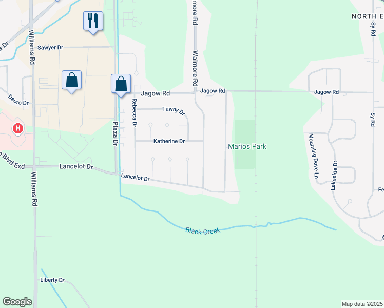 map of restaurants, bars, coffee shops, grocery stores, and more near 6994 Walmore Road in Niagara Falls