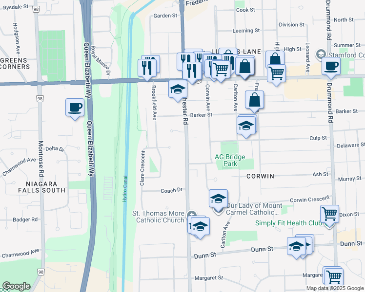 map of restaurants, bars, coffee shops, grocery stores, and more near in Niagara Falls