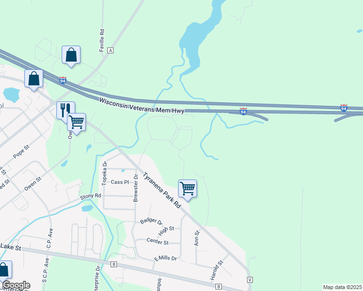 map of restaurants, bars, coffee shops, grocery stores, and more near W7210 County Road V in Lake Mills